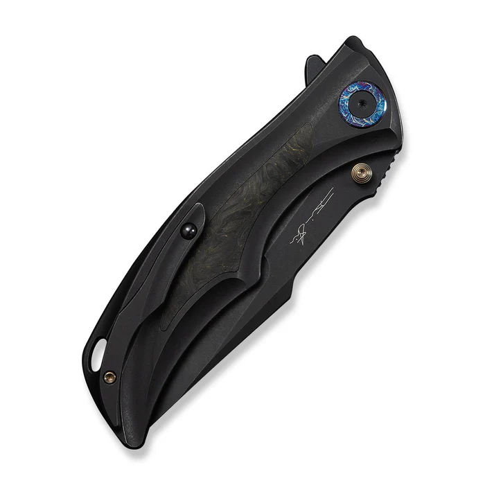 WE KNIFE Tighe Down Black Titanium Integral Handle With Black & Yellow Carbon Fiber