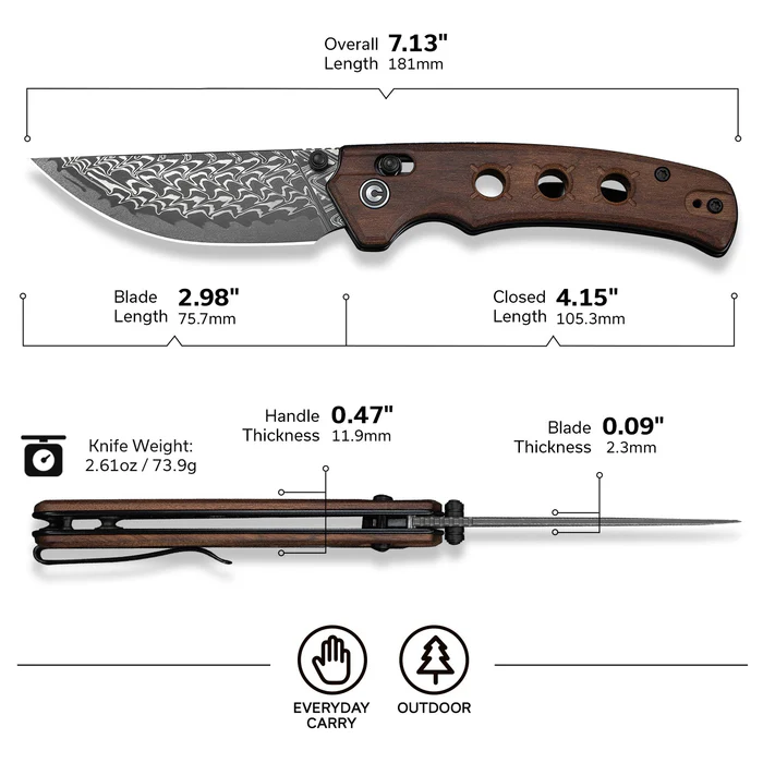 CIVIVI Noctis Guibourtia Wood - Damascus 