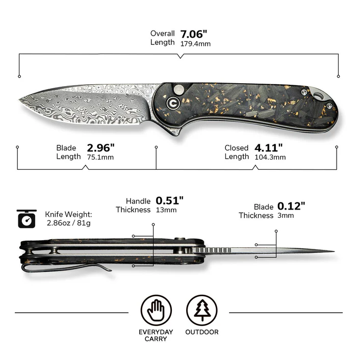 CIVIVI Elementum II Carbon Fiber & Resin - Damascus 