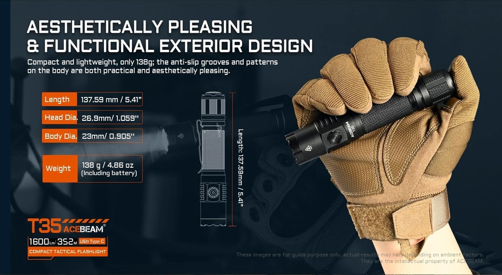 Acebeam T35 Compact Tactical Flashlight - Coyote