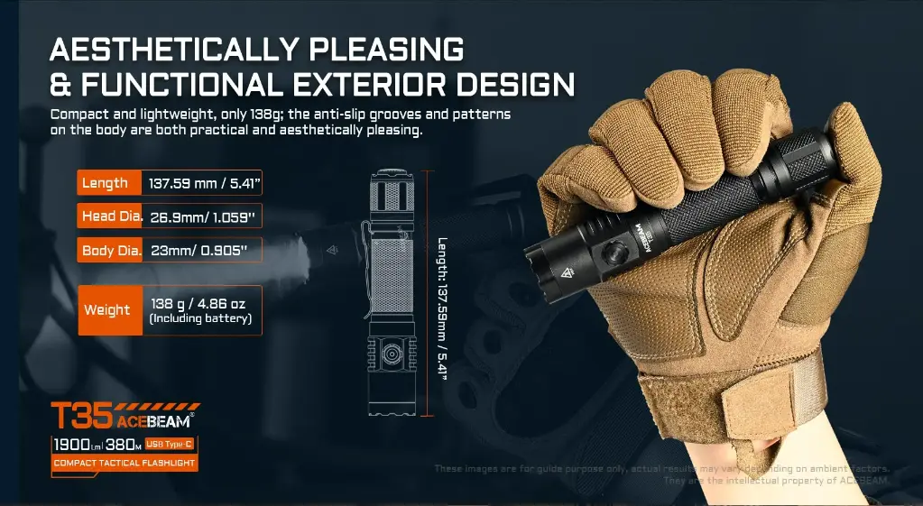 Acebeam T35 Compact Tactical Flashlight - Black