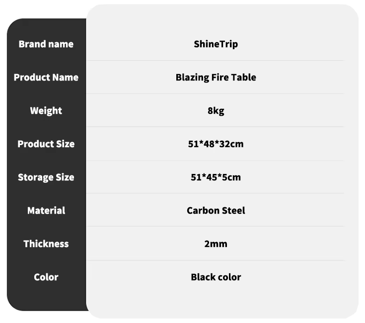 Shine trip Fire Burning Table Full Set