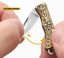 Mini Folding Keychain Knife Gold Handle