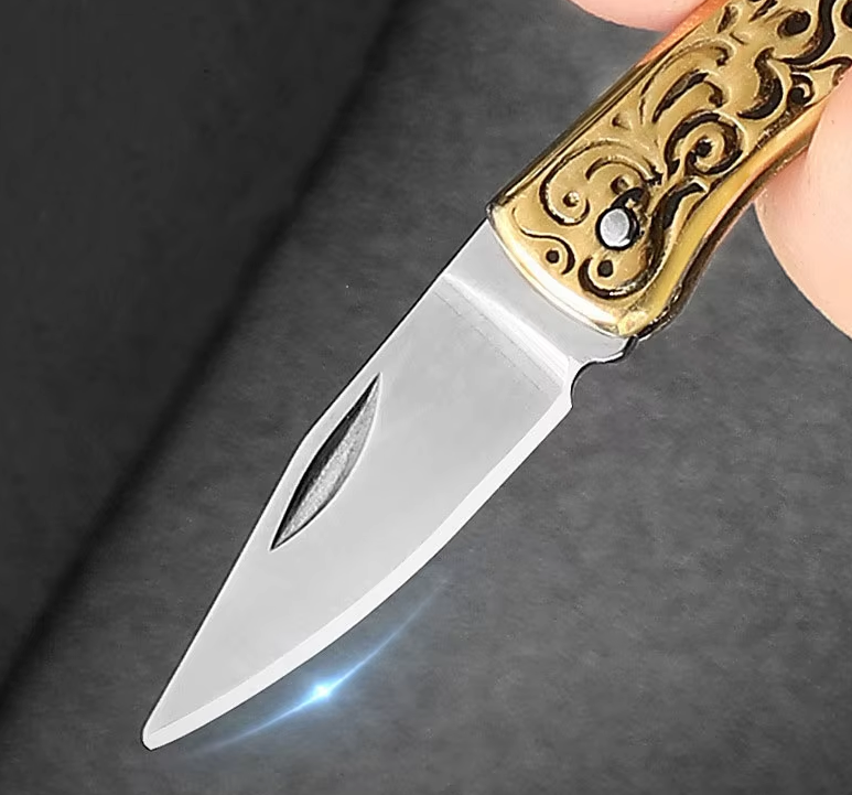 Mini Folding Keychain Knife Gold Handle
