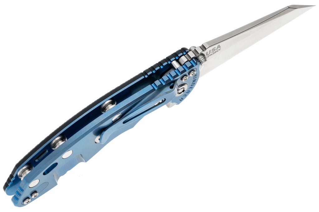 Hinderer 3.5" XM-18 No Choil Wharncliffe 20CV - Blue Anodized Titanium - Black G-10