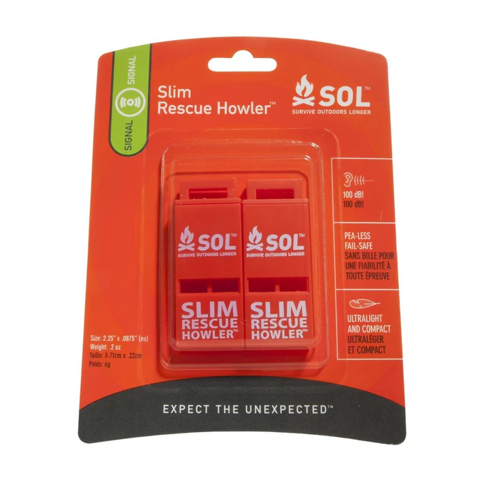 SOL Slim Rescue Howler Whistle, 2 Pack