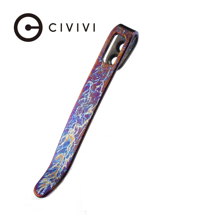 CIVIVI Flamed Blue / Purple Titanium Pocket Clip 55MM