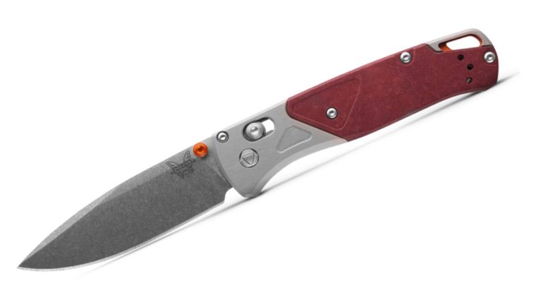Benchmade Bugout Gray Aluminum Handles with Redstone Richlite Onlays 