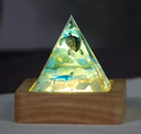 Resin Turtle Pyramid +Wood Base with Light