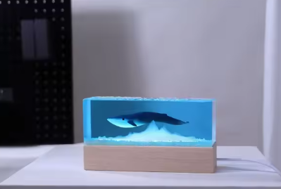 Resin Blue Whale +Wood Base with Light