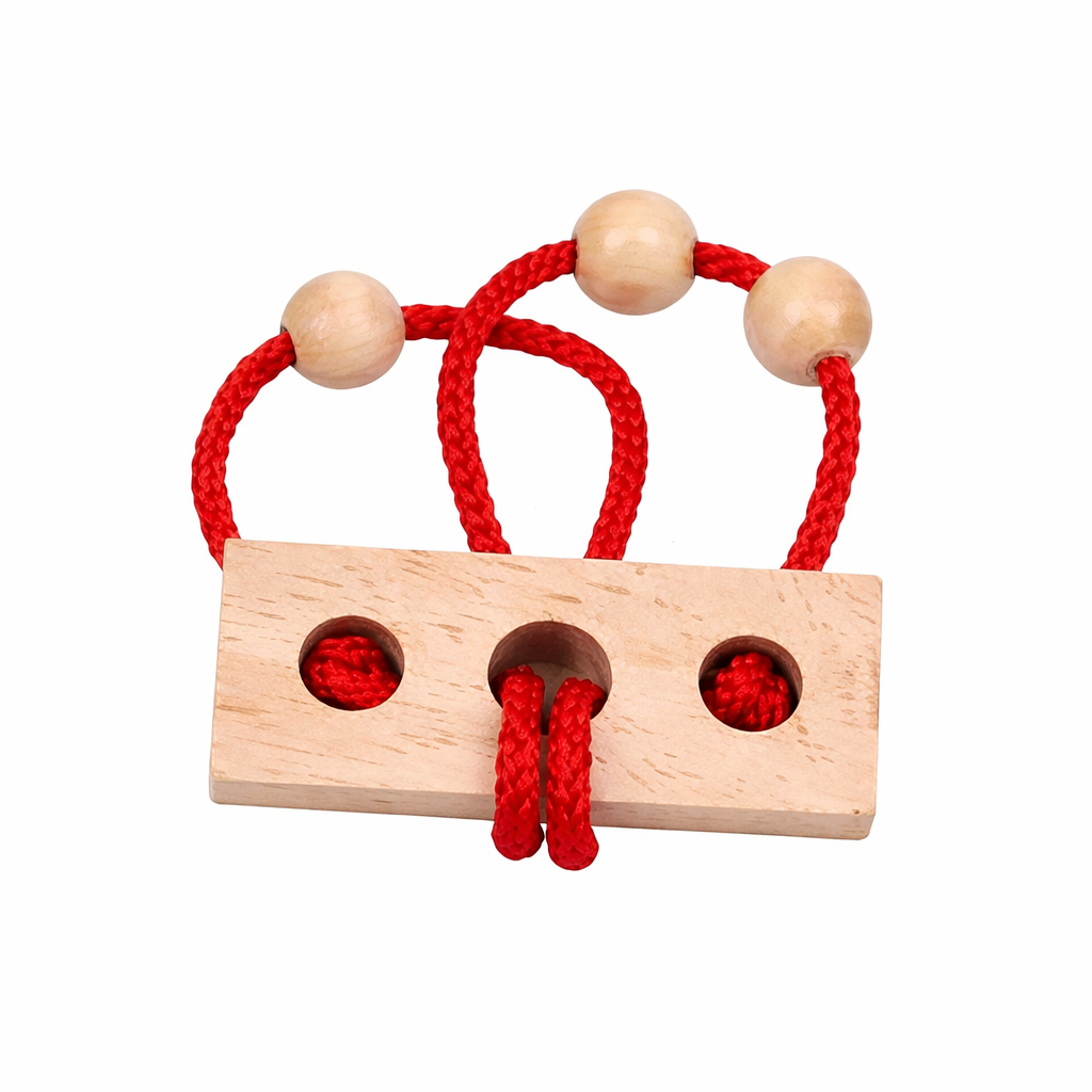 BRAIN PUZZLE Wood with rope
